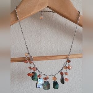 Raw edge Abalone and tumbled agate necklace